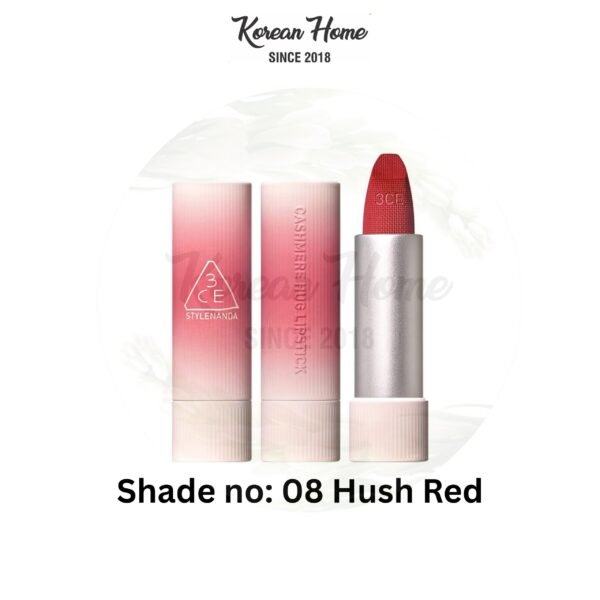 3ce Cashmere Hug Matte Mini Lipstick No.08 ‘Hush Red’ - Image 1