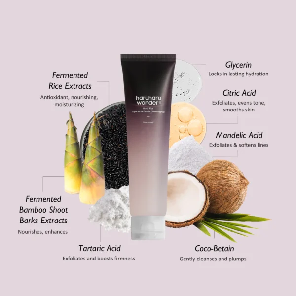 HaruHaru Wonder Black Rice Triple AHA Gentle Cleansing Gel Unscented 100mL - Image 2