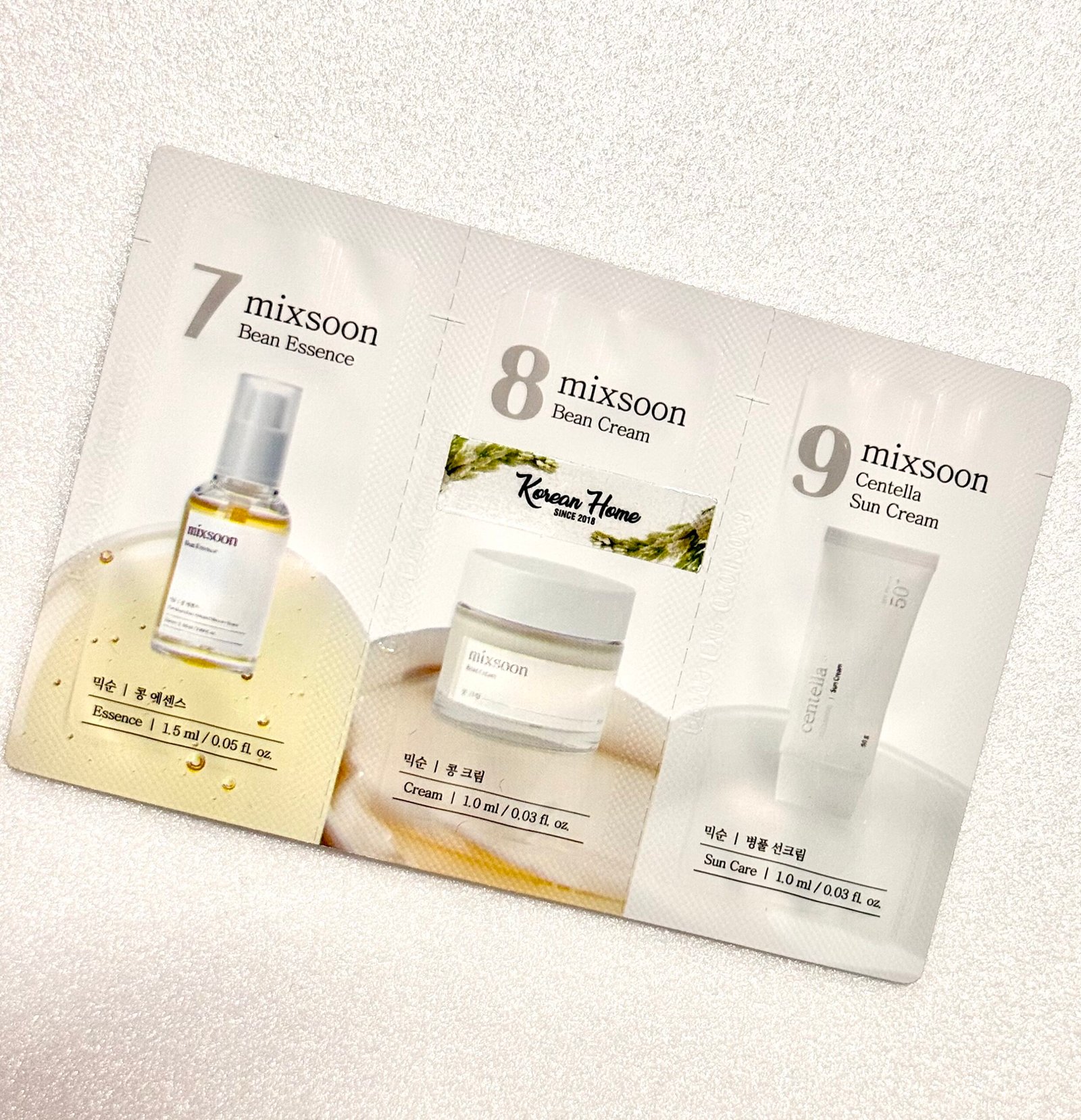 IMG_0439 mixsoon Bean Glass Skin Trio Sample - Essence, Cream, Centella Suncream (1ea) - Image 1