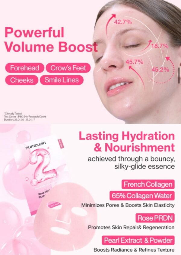 Numbuzin No.2 Rose PDRN Collagen Plumping Sheet Mask - Image 2